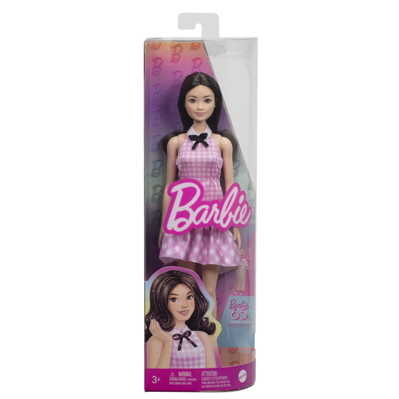 BARBIE PAPUSA BARBIE FASHIONISTAS BRUNETA CU ROCHIE ROZ IN CAROURI, BARBIE - FASHIONISTAS