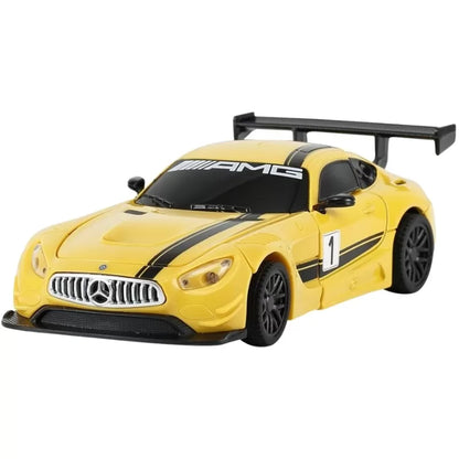 MASINUTA METALICA CONVERTIBILA MERCEDES BENZ GT3 GALBENA CU SCARA 1 LA 32, RASTAR METAL 1:32