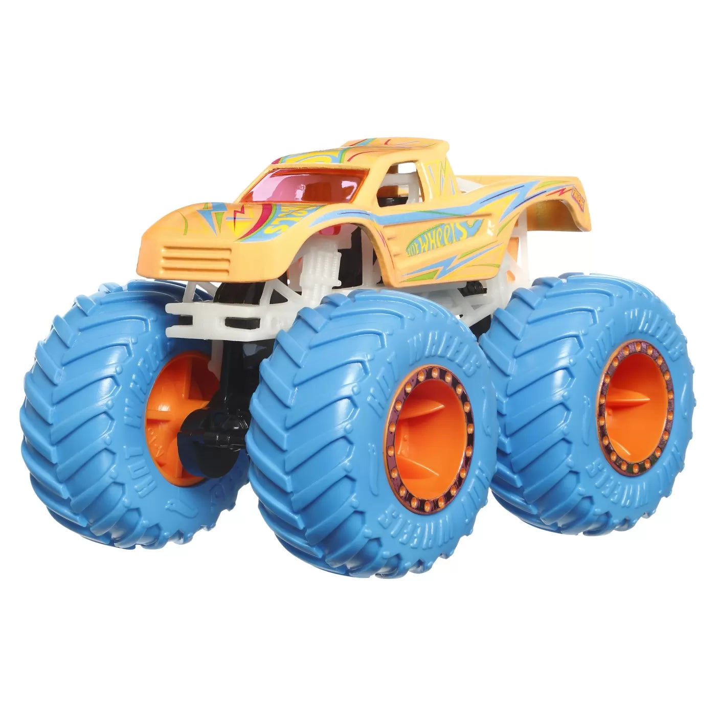 HOT WHEELS MONSTER TRUCK GLOW IN THE DARK MASINUTA PODIUM CRASHER SCARA 1:64, HOT WHEELS - MONSTER TRUCK