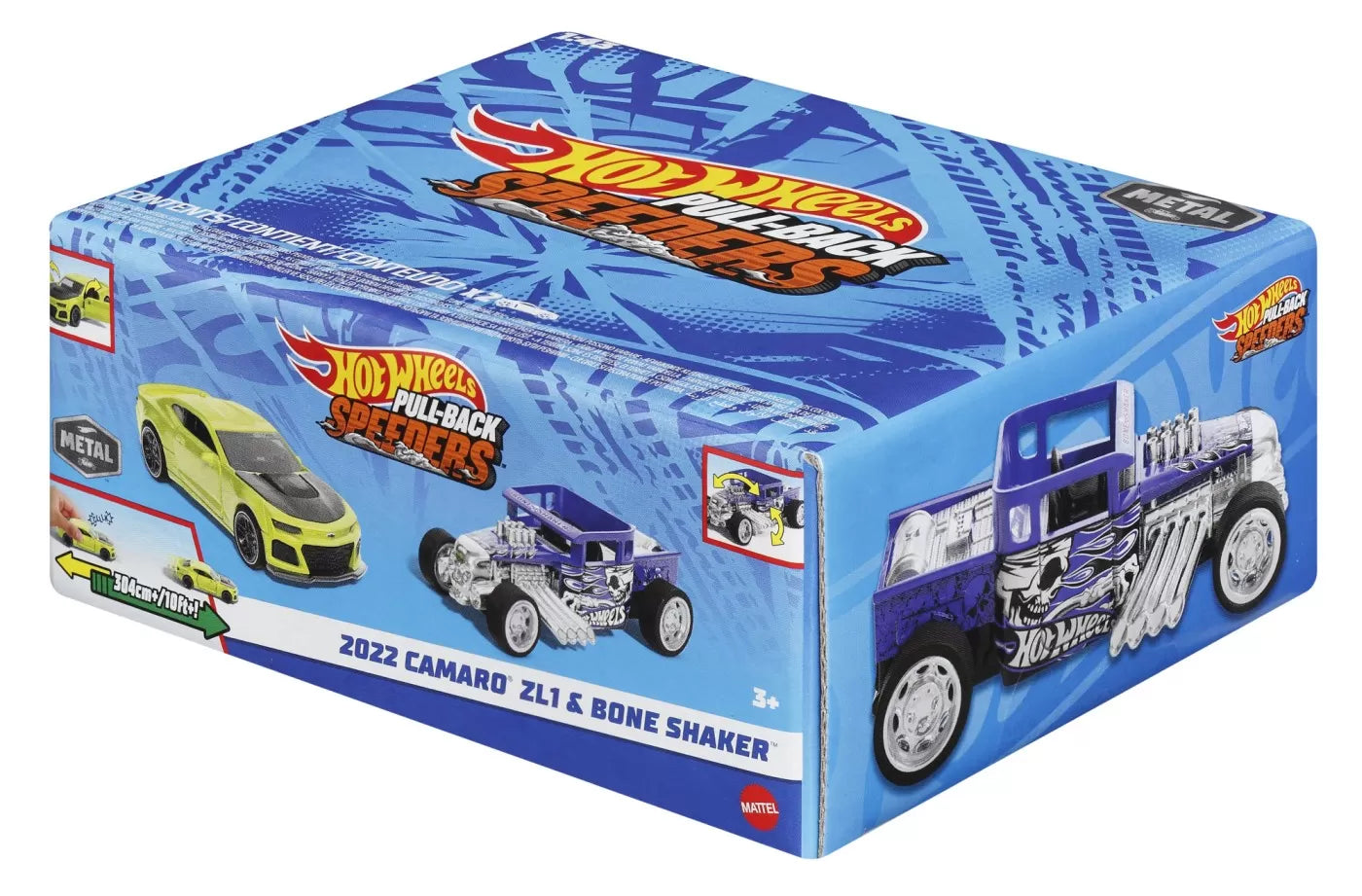 HOT WHEELS SET 2 MASINUTE METALICE PULL BACK 2022 CAMARO ZL1 SI BONE SHAKER 1:43, HOT WHEELS - VEHICULE