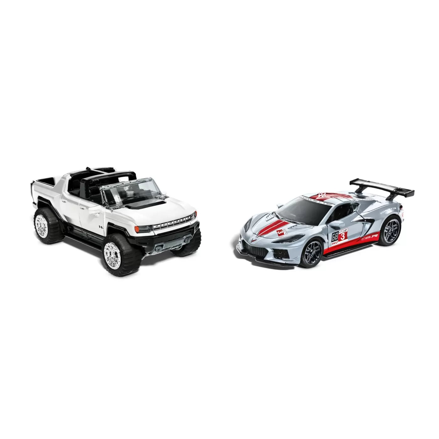HOT WHEELS SET 2 MASINUTE METALICE PULL BACK GMC HUMMER EV SI CORVETTE C8R 1:43, HOT WHEELS - VEHICULE