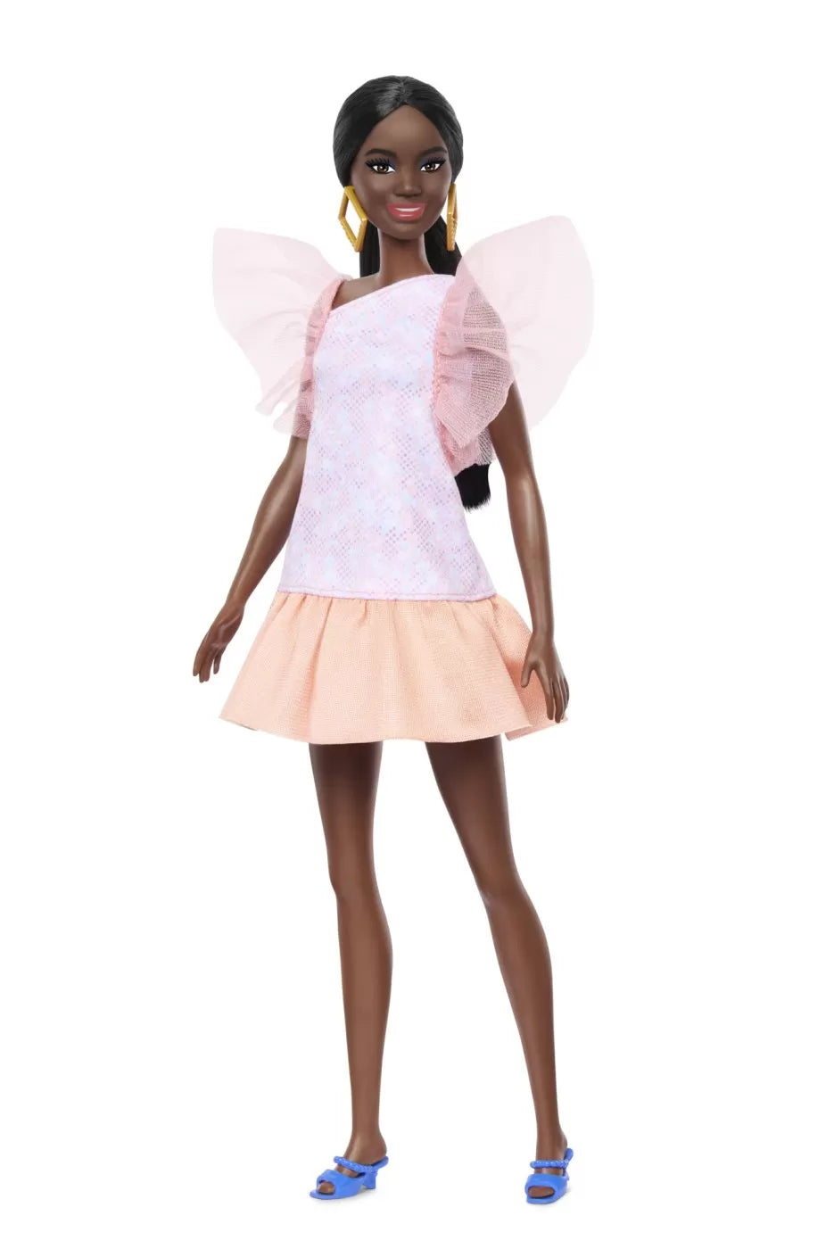 PAPUSA BARBIE FASHIONISTA  AFRO-AMERICANA CU ROCHIE PEACH, BARBIE - FASHIONISTAS