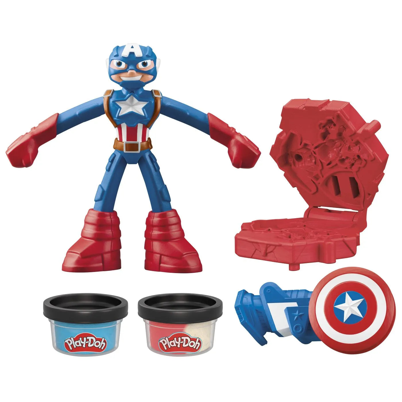 PLAY-DOH MARVEL FIGURINA FLEXIBILA CU ACCESORII CAPTAIN AMERICA 10CM, PLAY-DOH