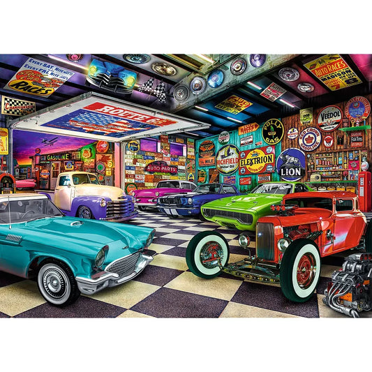PUZZLE TREFL 1000 PREMIUM PLUS TEA TIME GARAJUL COLECTIONARULUI DE MASINI, TREFL 1000P