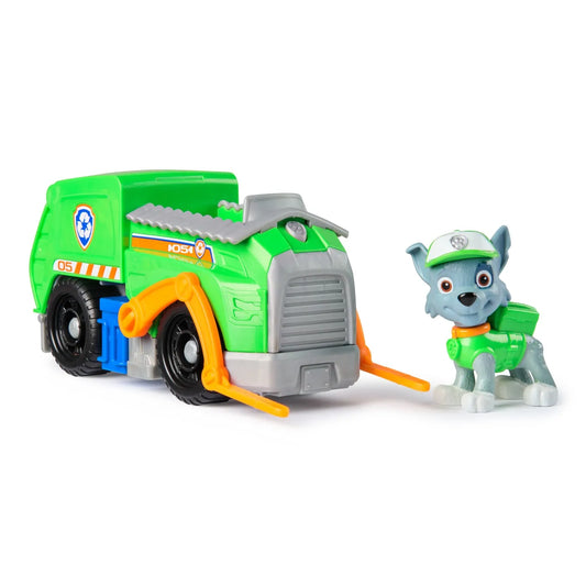 PATRULA CATELUSILOR SET VEHICUL DE BAZA CAMIONUL DE RECICLARE  SI FIGURINA ROCKY, PATRULA CATELUSILOR