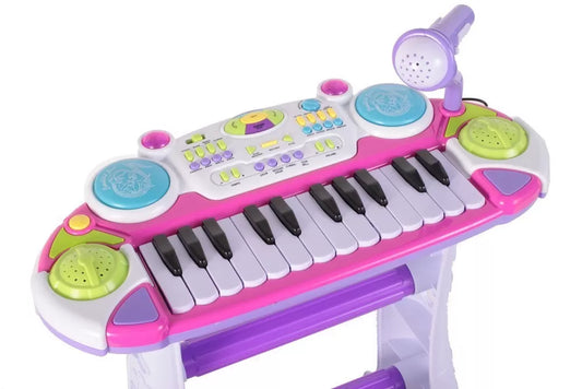 INSTRUMENT MUZICAL PIANINA ELECTRONICA MALPLAY CU SCAUN SI MICROFON 45 CM INALTIME ROZ, AS