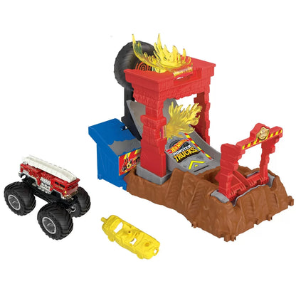 HOT WHEELS MONSTER TRUCKS ENTRY CHALLENGE ARENA SMASHERS PROVOCAREA FIRE CRASH, HOT WHEELS - MONSTER TRUCK