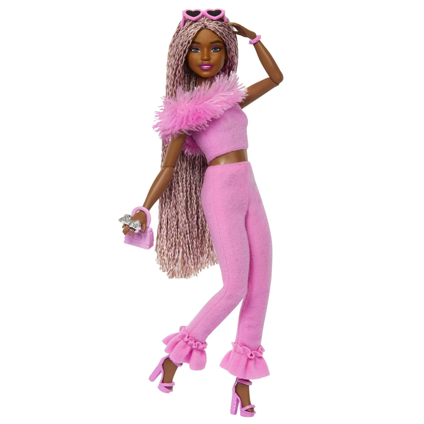 BARBIE DELUXE STYLE PAPUSA BARBIE CU SALOPETA ROZ SI PAR IMPLETIT, BARBIE - FASHIONISTAS
