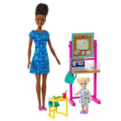 BARBIE CARIERE SET MOBILIER CU PAPUSA BRUNETA PROFESOARA , BARBIE - I CAN BE