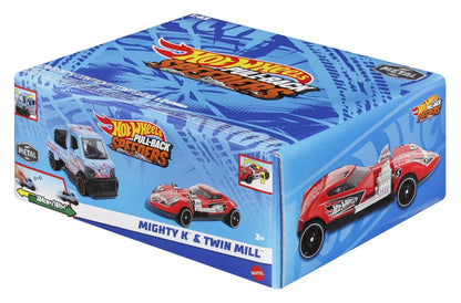 HOT WHEELS SET 2 MASINUTE METALICE PULL BACK MIGHTY K SI TWIN MILL 1:43, HOT WHEELS - VEHICULE