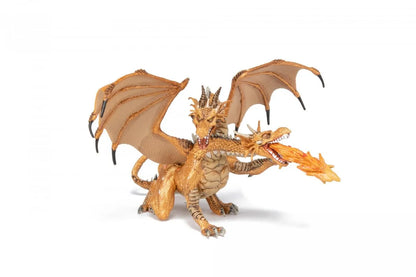 PAPO FIGURINA DRAGON CU DOUA CAPETE AURIU, PERSONAJE MEDIEVALE FANTASTICE