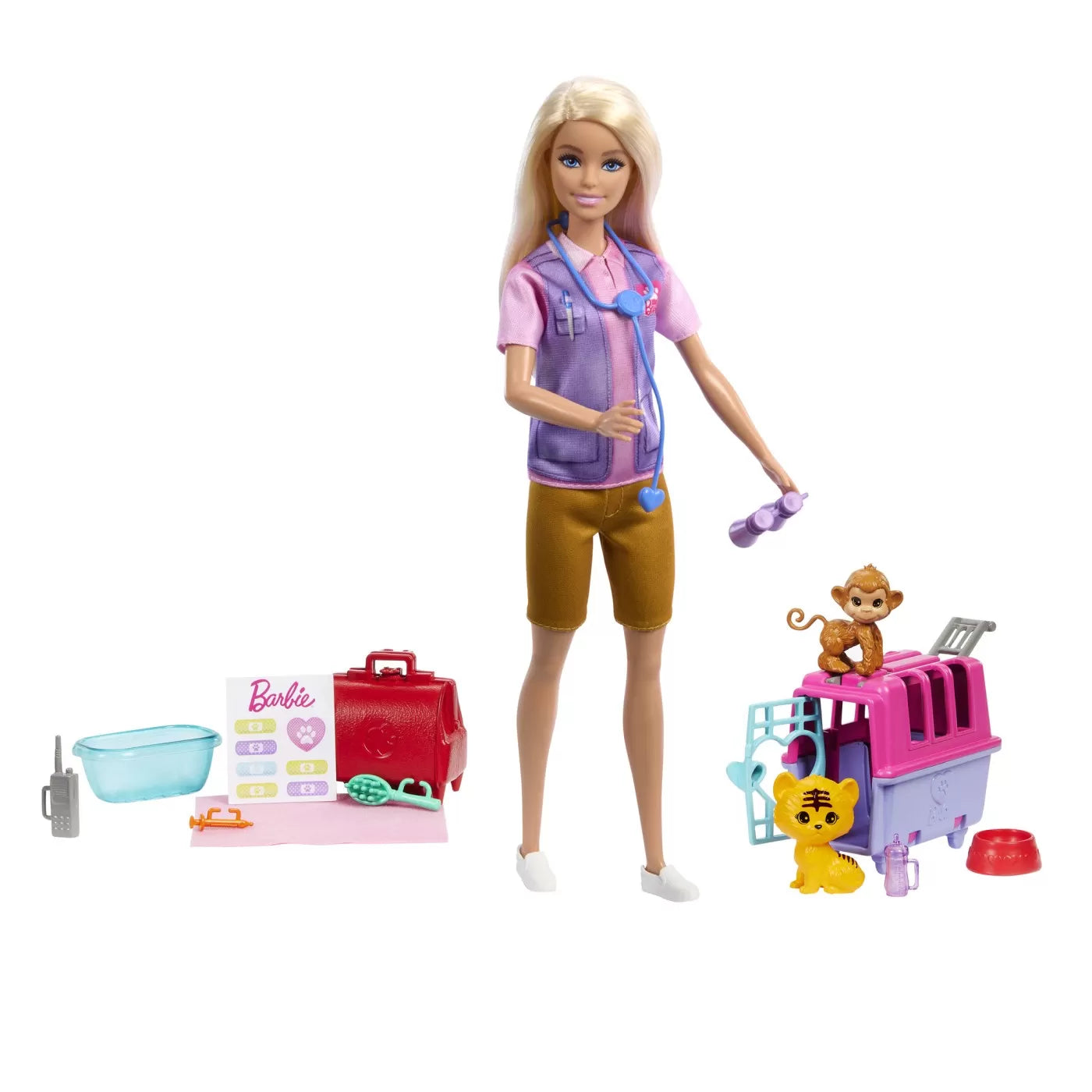 BARBIE YOU CAN BE SET PAPUSA CU DOUA ANIMALUTE DIN JUNGLA, BARBIE - I CAN BE