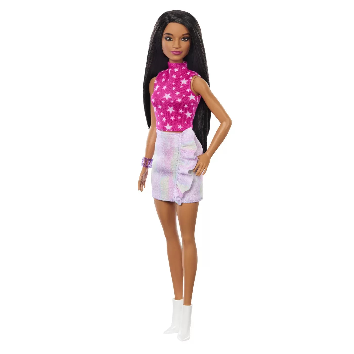 PAPUSA BARBIE FASHIONISTA BRUNETA CU TOP CU STELUTE, BARBIE - FASHIONISTAS