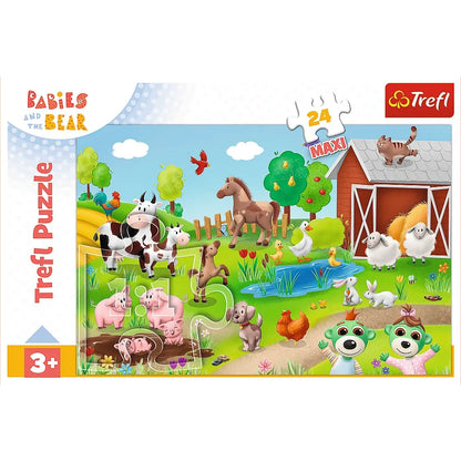 PUZZLE TREFL 24 MAXI BABIES AND THE BEAR ANIMALE LA FERMA, TREFL 24M