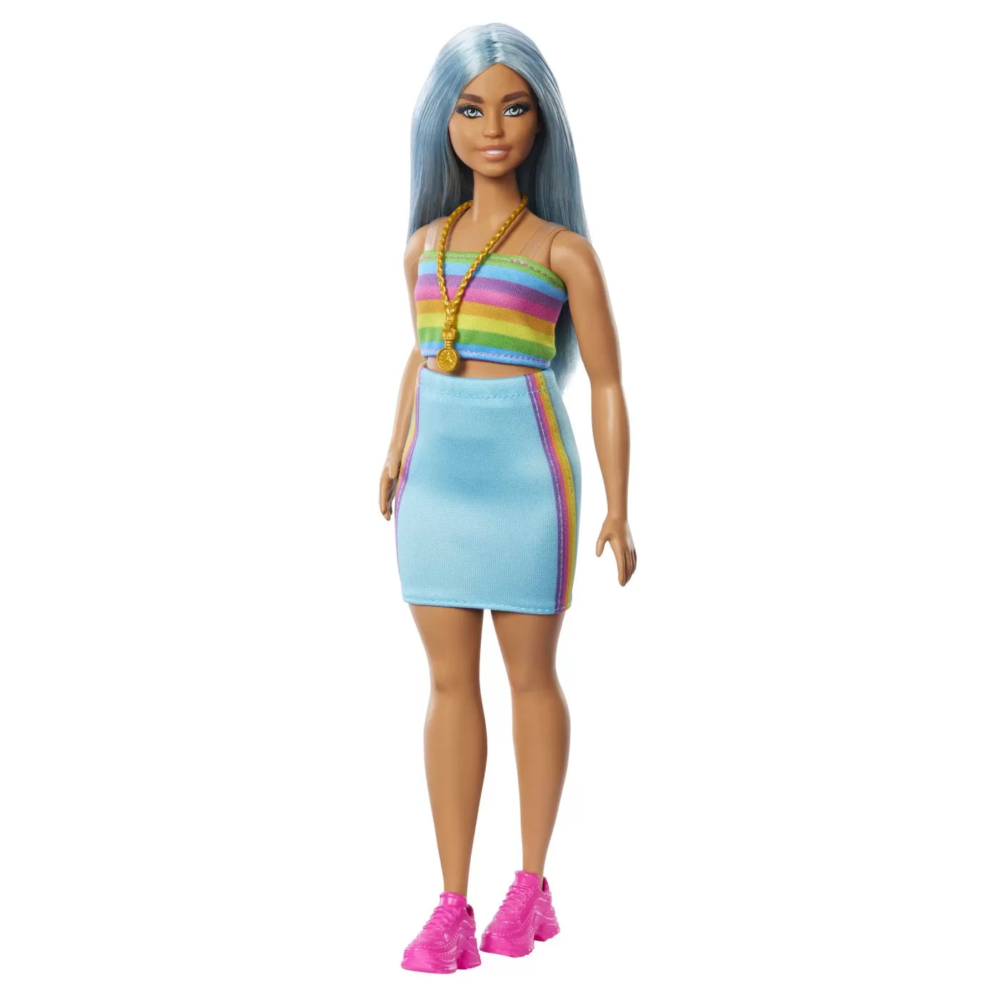 PAPUSA BARBIE FASHIONISTA CU PAR ALBASTRU PLATINAT SI TOP SPORT, BARBIE - FASHIONISTAS
