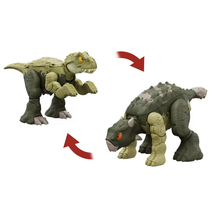 JURASSIC WORLD FIERCE CHANGERS DOUBLE DANGER DINOZAUR TRANSFORMABIL TYRANNOSAURUS REX SI ANKYLOSAURUS VERDE, JURASSIC WORLD