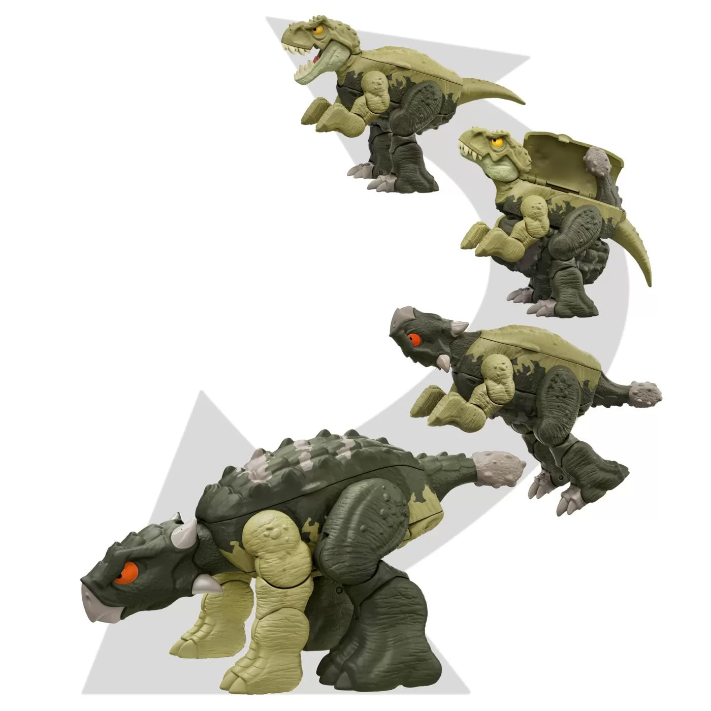 JURASSIC WORLD FIERCE CHANGERS DOUBLE DANGER DINOZAUR TRANSFORMABIL TYRANNOSAURUS REX SI ANKYLOSAURUS VERDE, JURASSIC WORLD