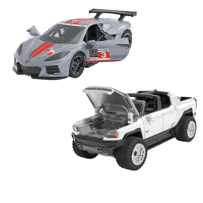HOT WHEELS SET 2 MASINUTE METALICE PULL BACK GMC HUMMER EV SI CORVETTE C8R 1:43, HOT WHEELS - VEHICULE