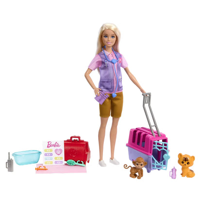 BARBIE YOU CAN BE SET PAPUSA CU DOUA ANIMALUTE DIN JUNGLA, BARBIE - I CAN BE