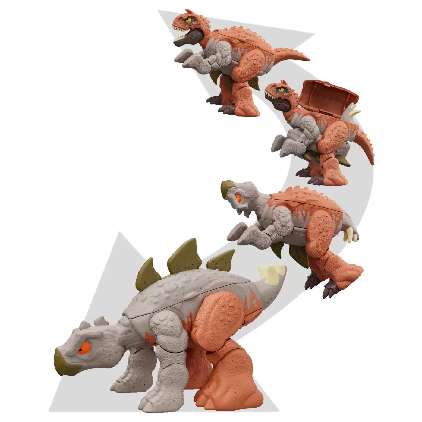 JURASSIC WORLD FIERCE CHANGERS DOUBLE DANGER DINOZAUR TRANSFORMABIL CARNOTAURUS SI STEGOSAURUS, JURASSIC WORLD