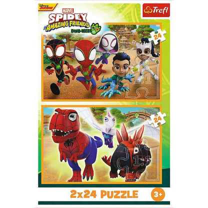 PUZZLE TREFL 2X24 SPIDEY AND HIS AMAZING FRIENDS DINO-WEBS SPIDEY SI DINOZAURII, TREFL 2X24