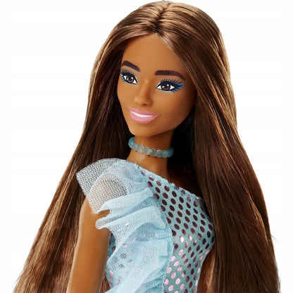 PAPUSA BARBIE TINUTE STRALUCITOARE SATENA CU ROCHITA BLUE, BARBIE - FASHIONISTAS