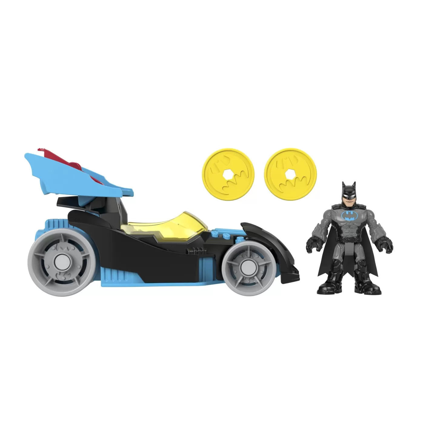 FISHER PRICE IMAGINEXT DC SUPER FRIENDS VEHICUL CU FIGURINA BATMAN CU COSTUM GRI, FISHER PRICE - DC SUPER FRIENDS