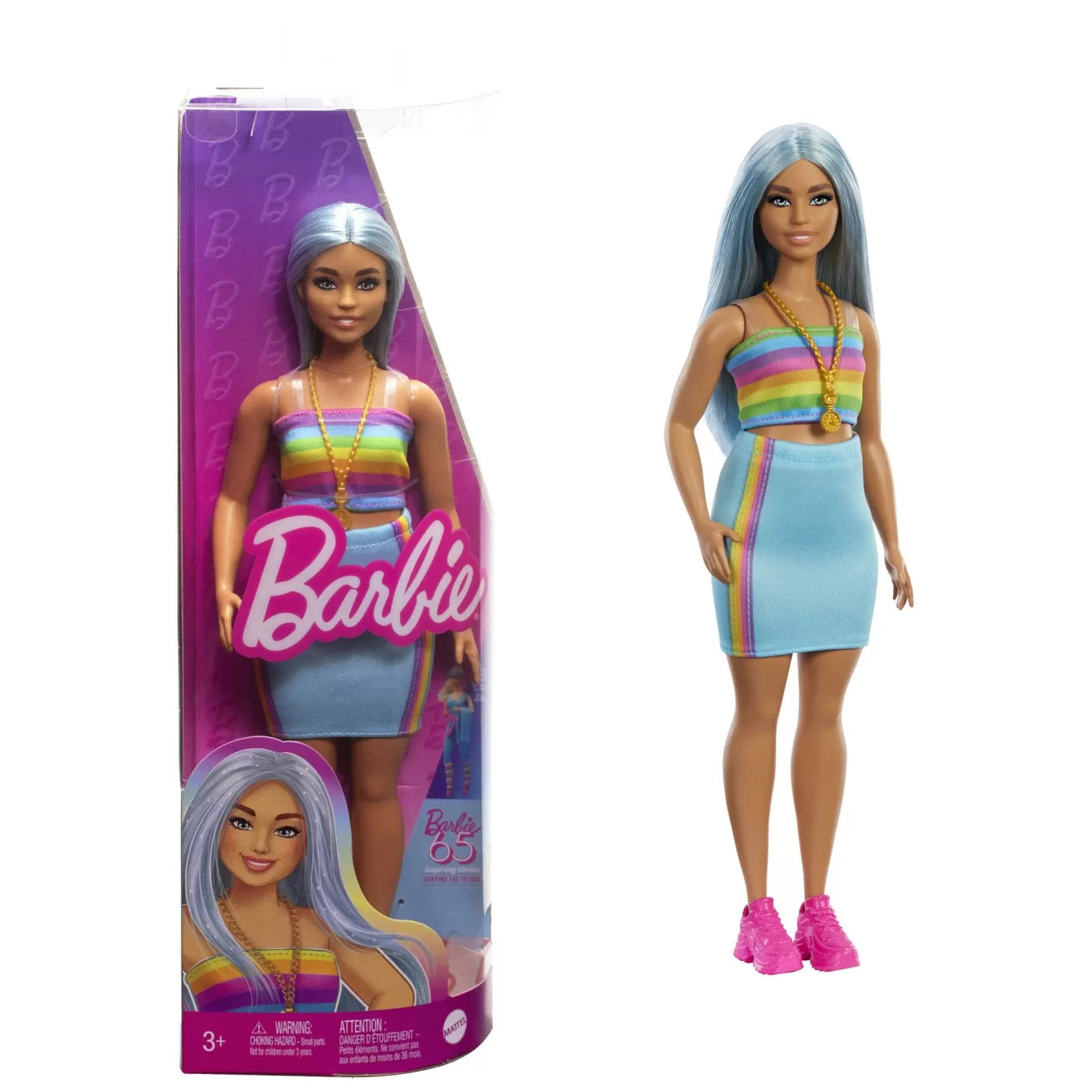 PAPUSA BARBIE FASHIONISTA CU PAR ALBASTRU PLATINAT SI TOP SPORT, BARBIE - FASHIONISTAS