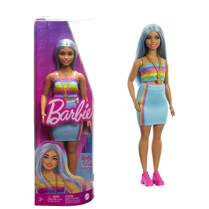 PAPUSA BARBIE FASHIONISTA CU PAR ALBASTRU PLATINAT SI TOP SPORT, BARBIE - FASHIONISTAS
