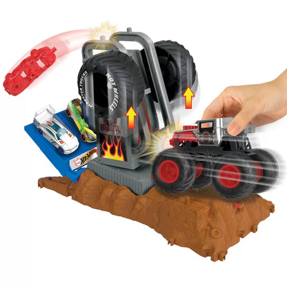 HOT WHEELS MONSTER TRUCKS ENTRY CHALLENGE ARENA SMASHERS PROVOCAREA TIRE PRESS, HOT WHEELS - MONSTER TRUCK