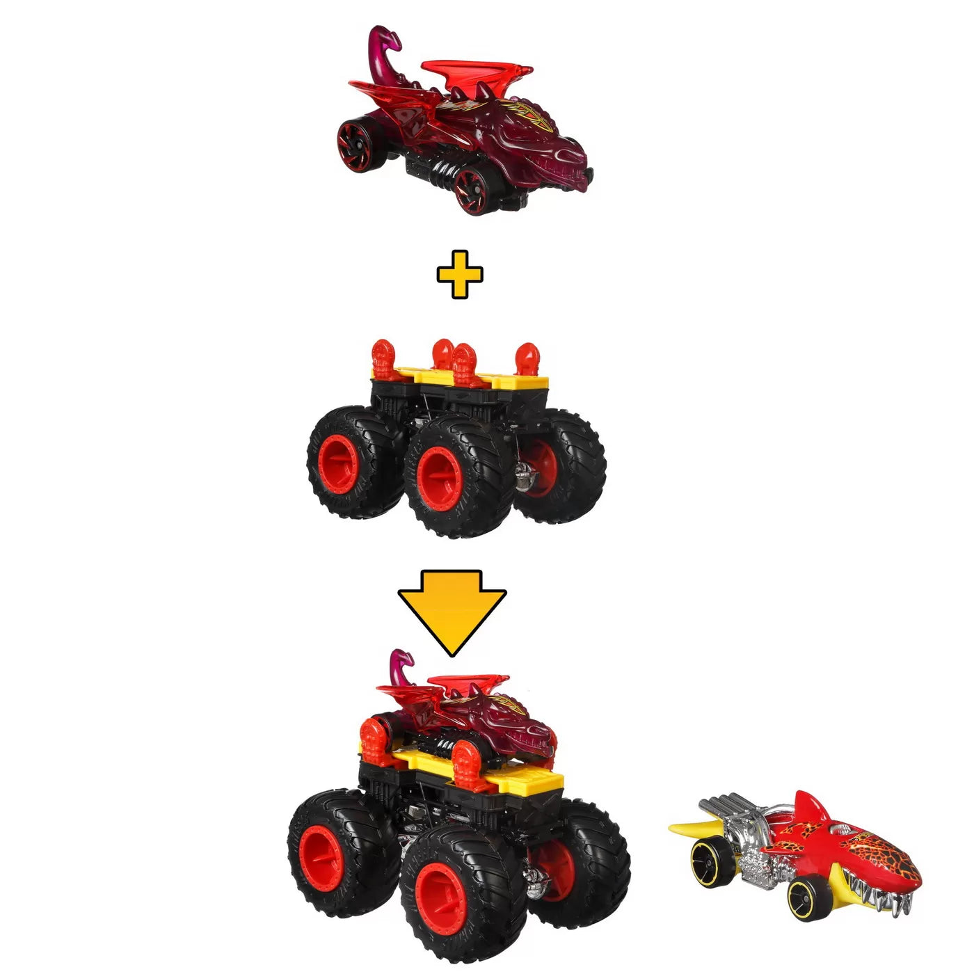 HOT WHEELS MONSTER TRUCK CU MASINUTE NEAGRU SI ROSU, HOT WHEELS - MONSTER TRUCK