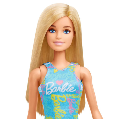 PAPUSA BARBIE BLONDA CU ROCHITA ALBASTRA, BARBIE - FASHIONISTAS
