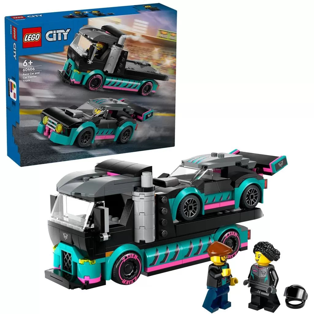 LEGO CITY MASINA DE CURSE SI CAMION TRANSPORTATOR DE MASINI 60406, LEGO CITY