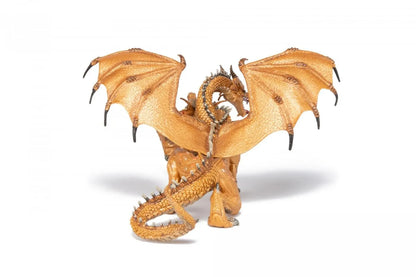 PAPO FIGURINA DRAGON CU DOUA CAPETE AURIU, PERSONAJE MEDIEVALE FANTASTICE