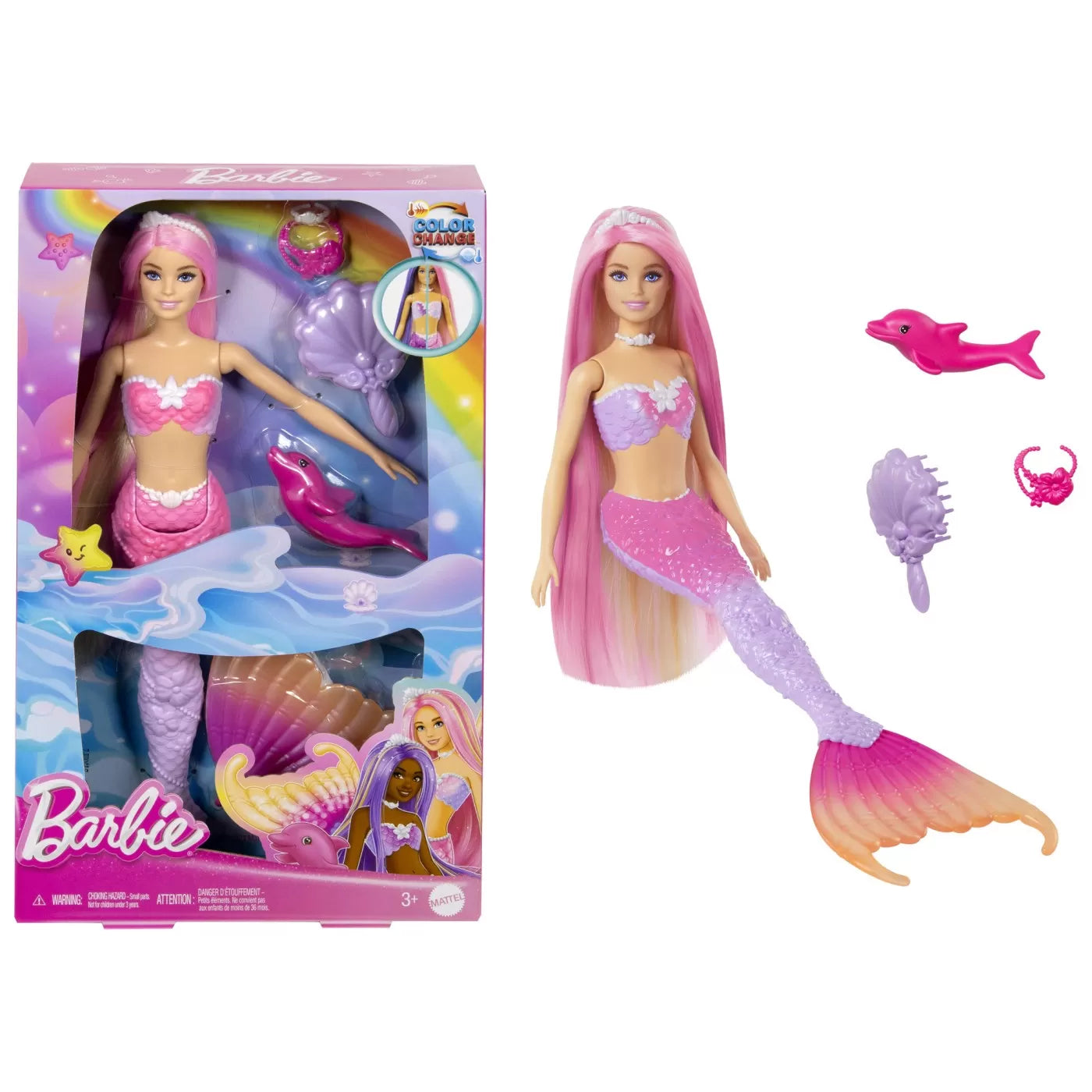 BARBIE COLOR CHANGE PAPUSA SIRENA CU PAR ROZ, BARBIE - DREAMTOPIA
