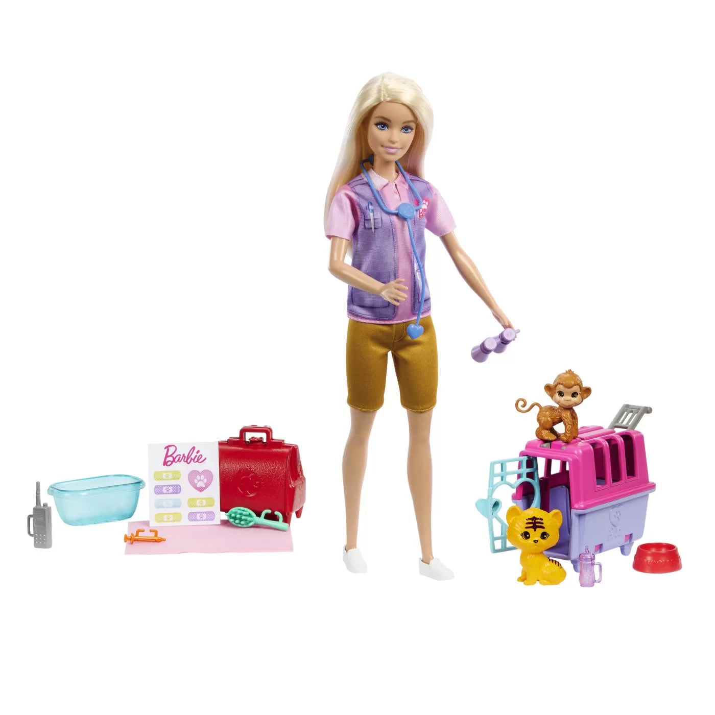 BARBIE YOU CAN BE SET PAPUSA CU DOUA ANIMALUTE DIN JUNGLA, BARBIE - I CAN BE