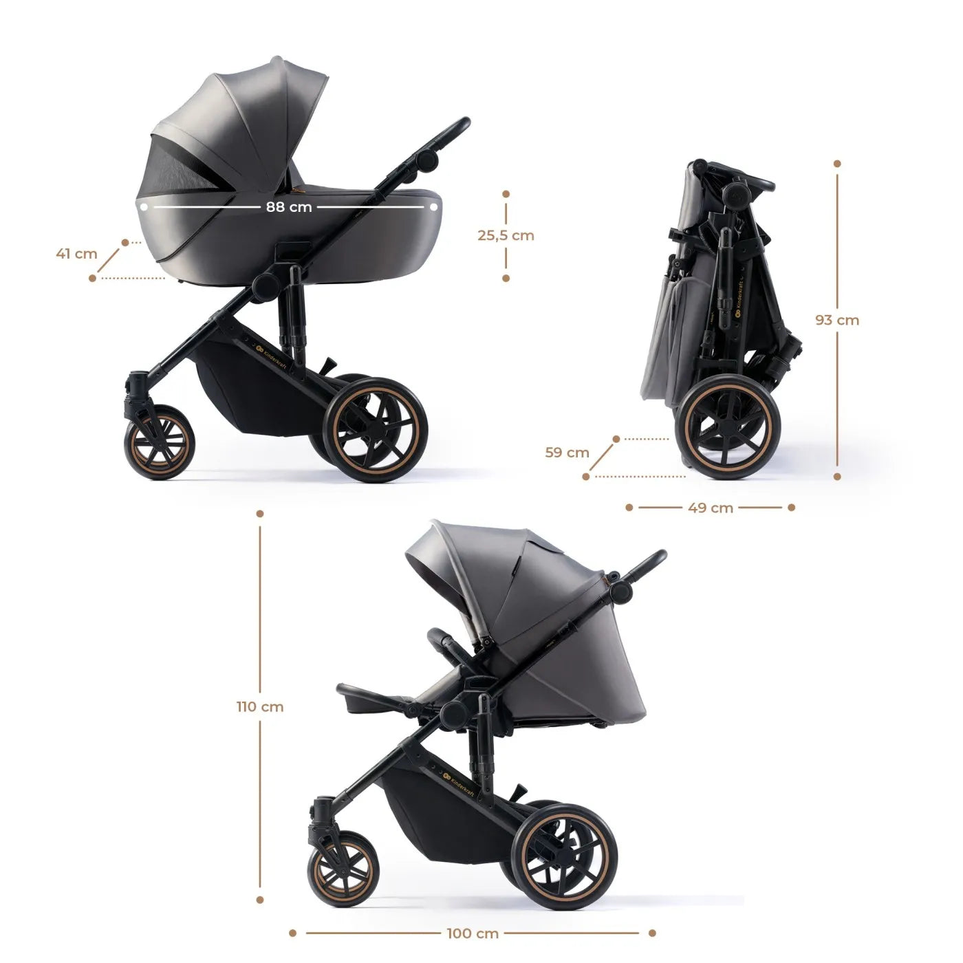 CARUCIOR 3 IN 1 KINDERKRAFT PRIME 2 3IN1 MINK PRO GREY, KINDERKRAFT
