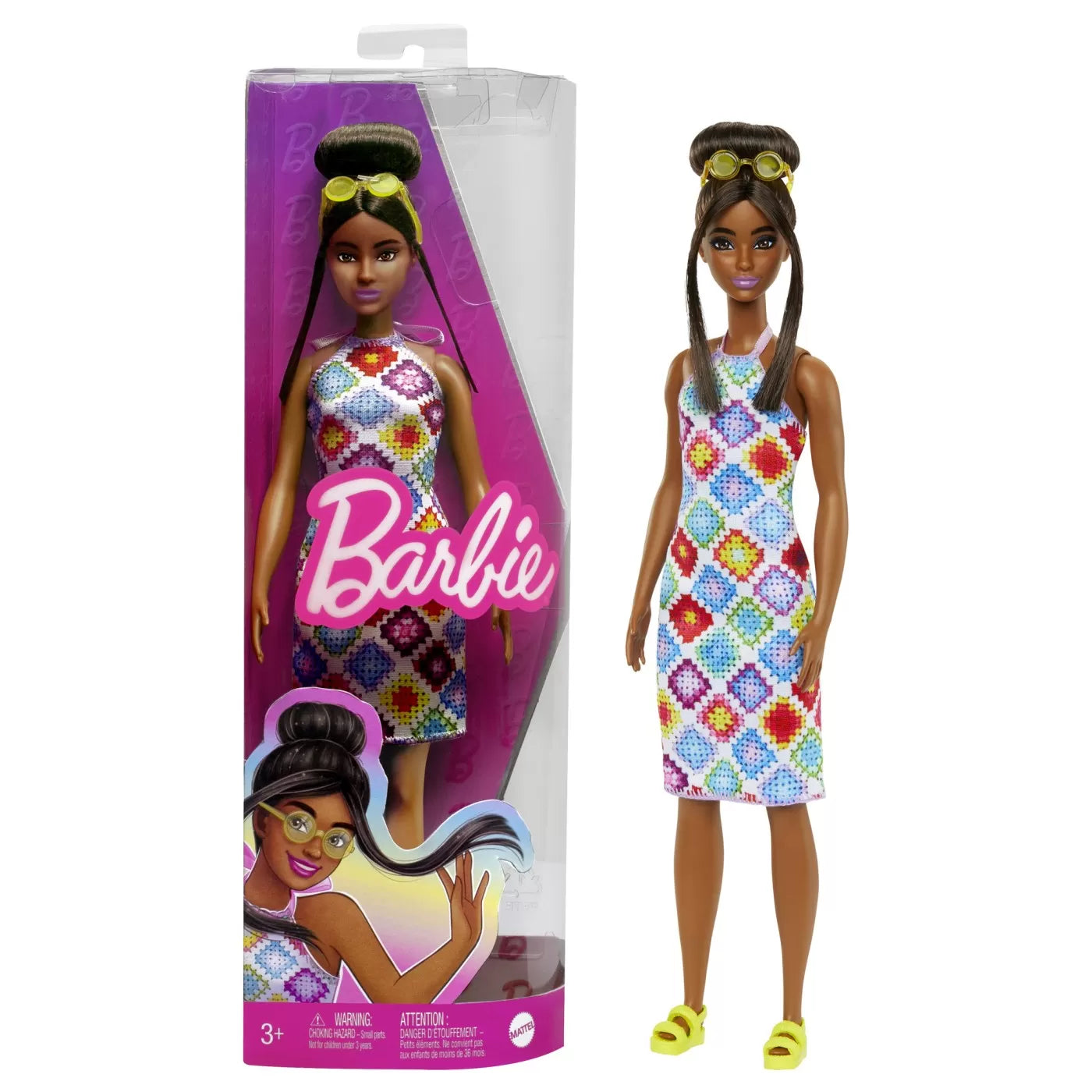PAPUSA BARBIE FASHIONISTA SATENA CU OCHELARI DE SOARE GALBENI, BARBIE - FASHIONISTAS