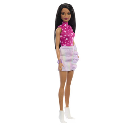 PAPUSA BARBIE FASHIONISTA BRUNETA CU TOP CU STELUTE, BARBIE - FASHIONISTAS