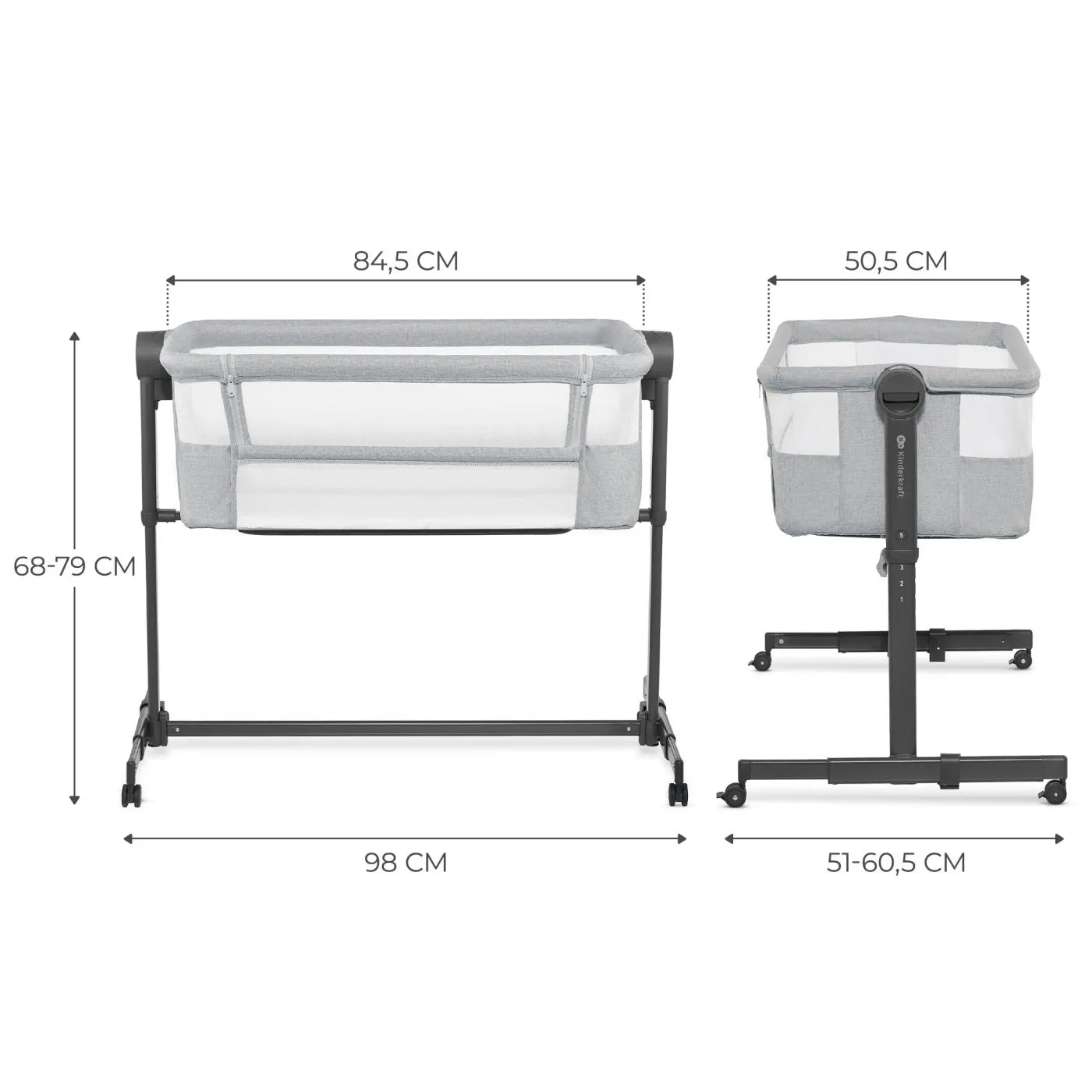 PATUT CO-SLEEPER KINDERKRAFT NESTE UP 2, GRI DESCHIS, KINDERKRAFT