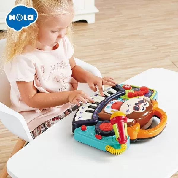 PIANINA BEBE MAIMUTICA DJ CU LUMINI SUNETE SI MICROFON, HOLA