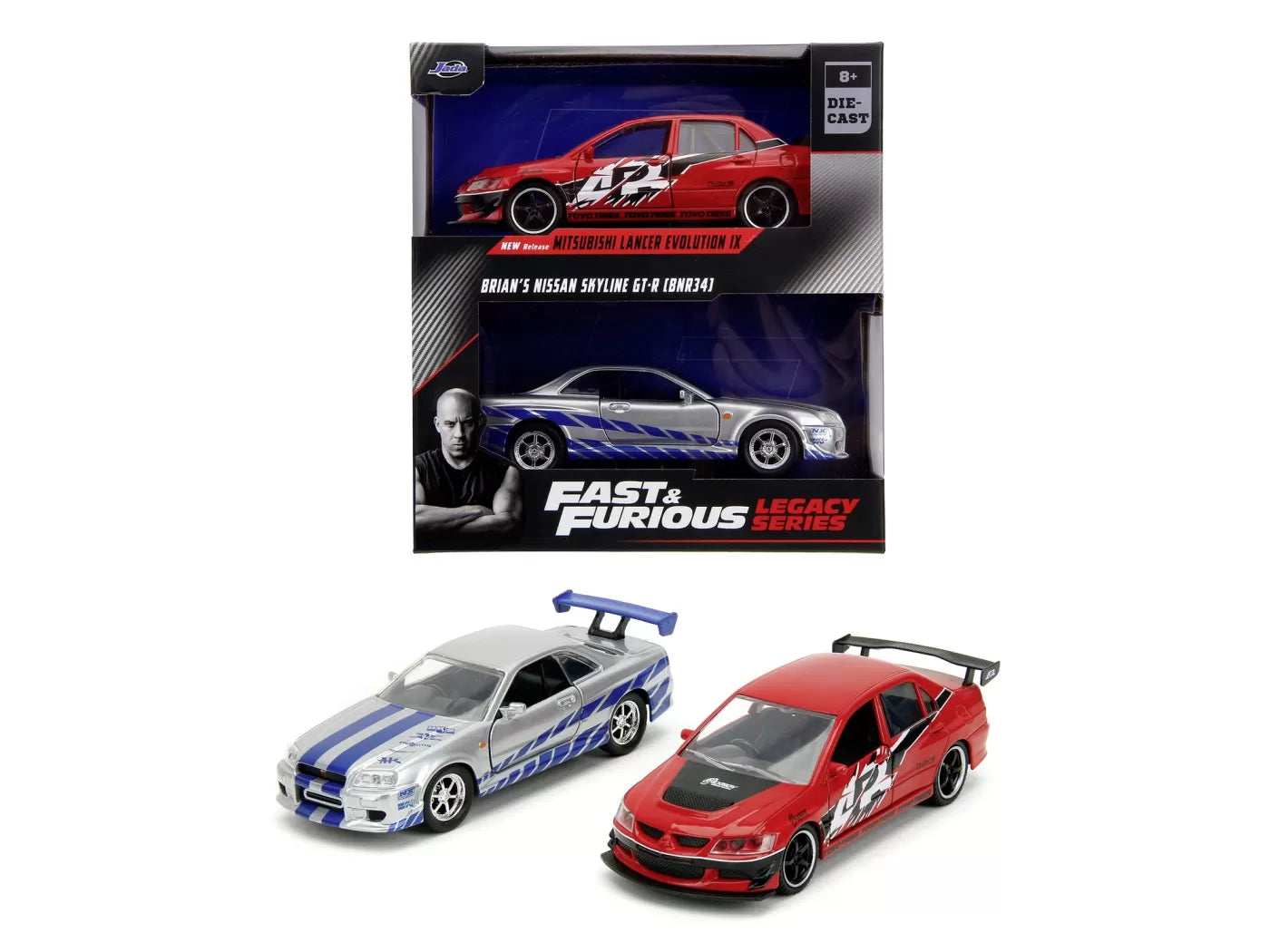 JADA FAST AND FURIOUS SET 2 MASINI METALICE MITSUBISHI LANCER EVOLUTION IX 1:32, JADATOYS - FAST AND FURIOUS