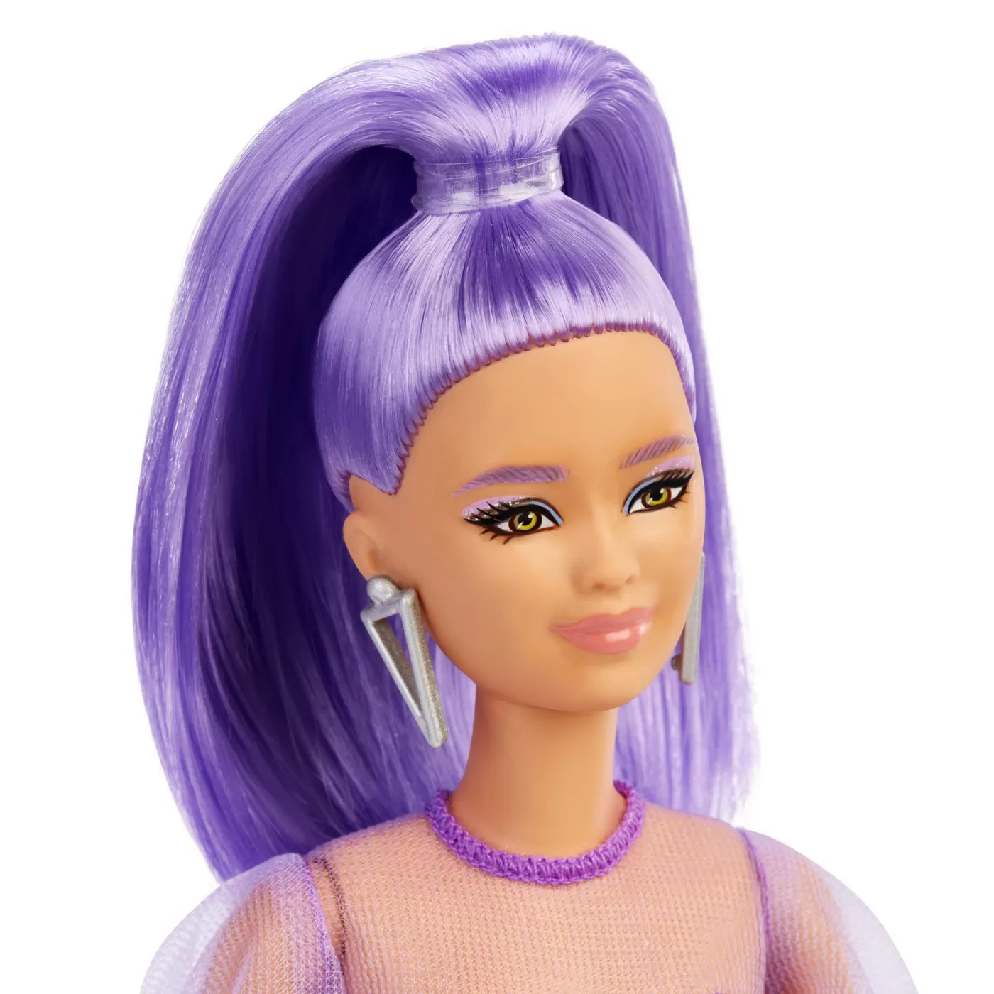 PAPUSA BARBIE FASHIONISTA CU PAR MOV CU ROCHIE CU UMERI BUFANTI, BARBIE - FASHIONISTAS