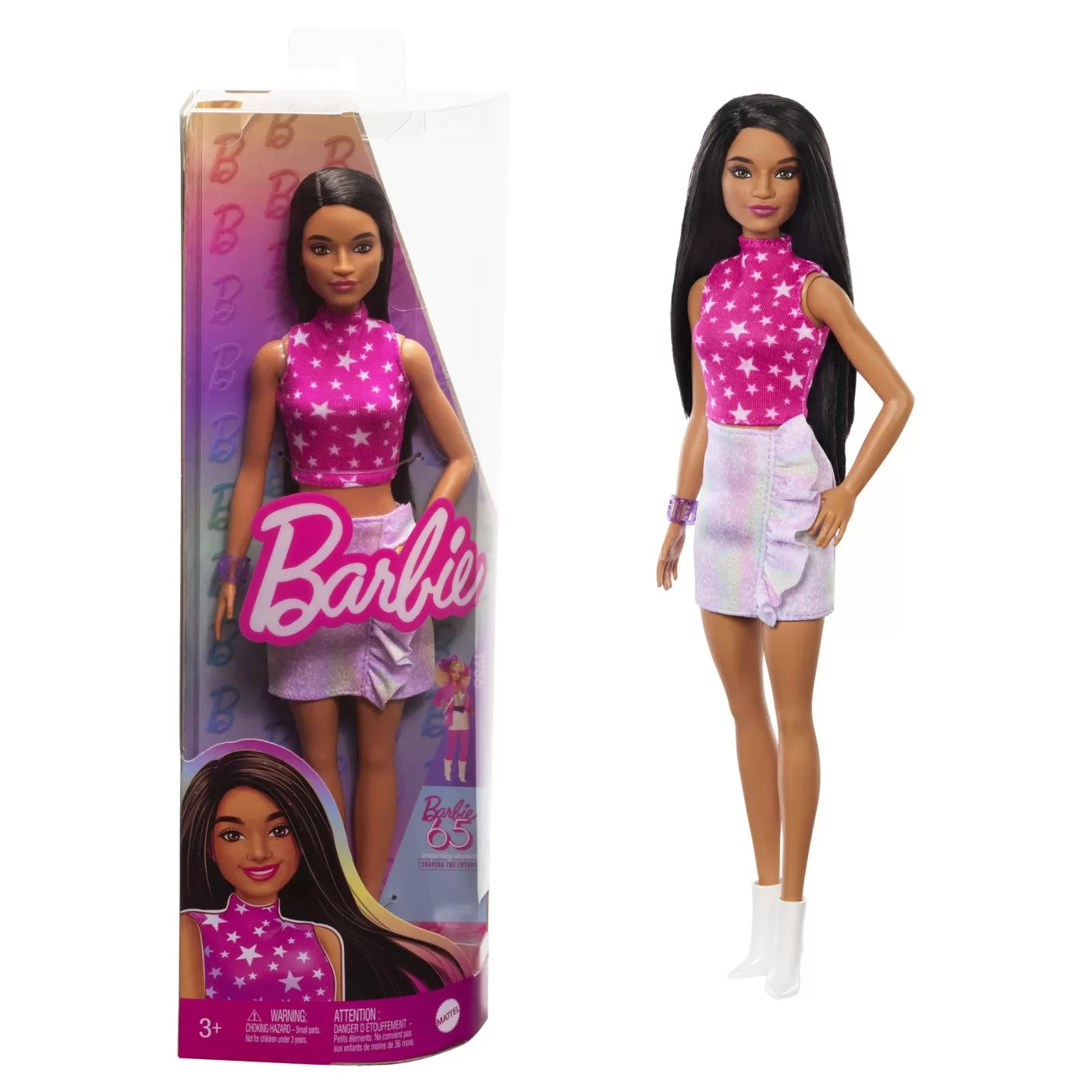PAPUSA BARBIE FASHIONISTA BRUNETA CU TOP CU STELUTE, BARBIE - FASHIONISTAS