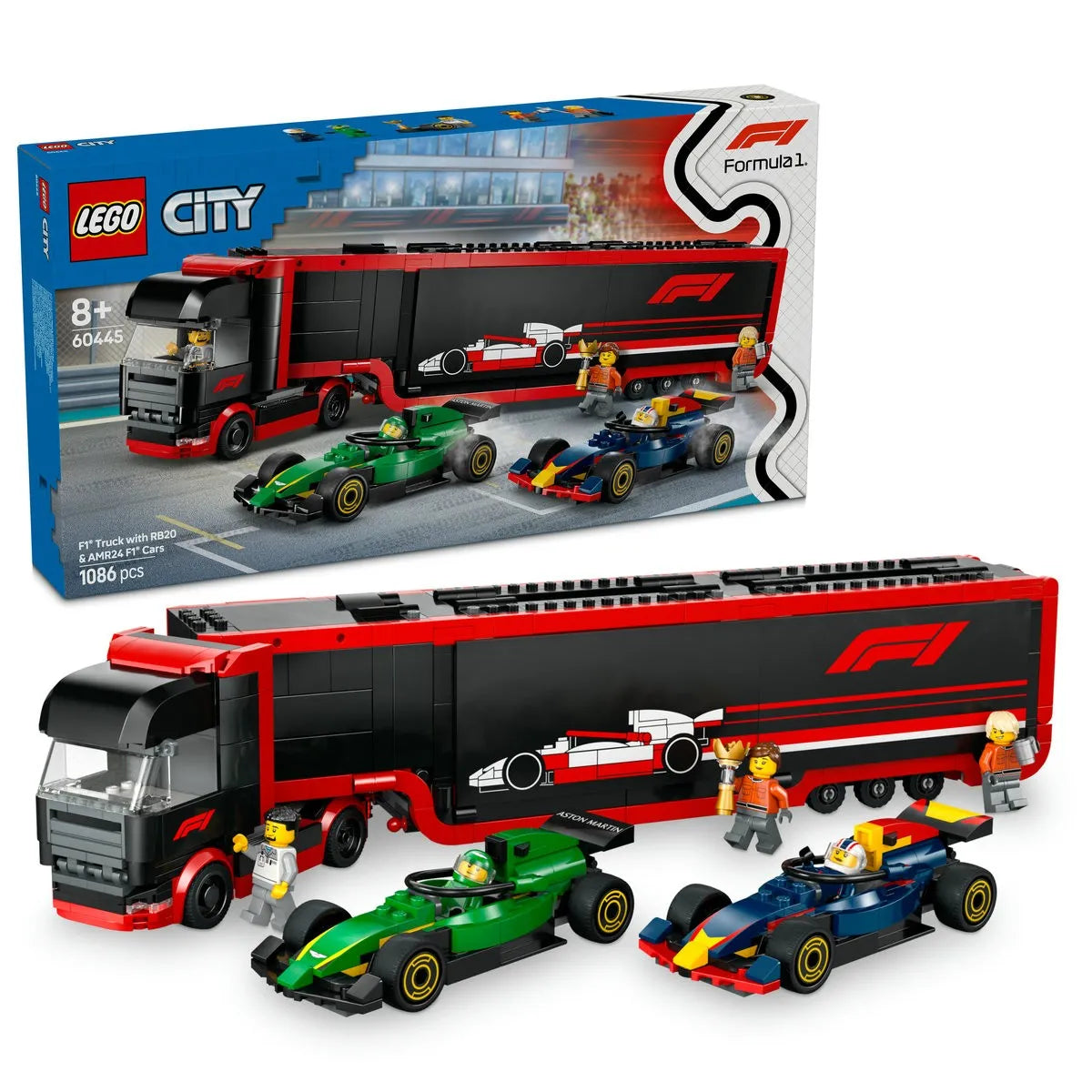 LEGO CITY CAMION F1 CU MASINILE F1 RB20 SI AMR24 60445, LEGO CITY