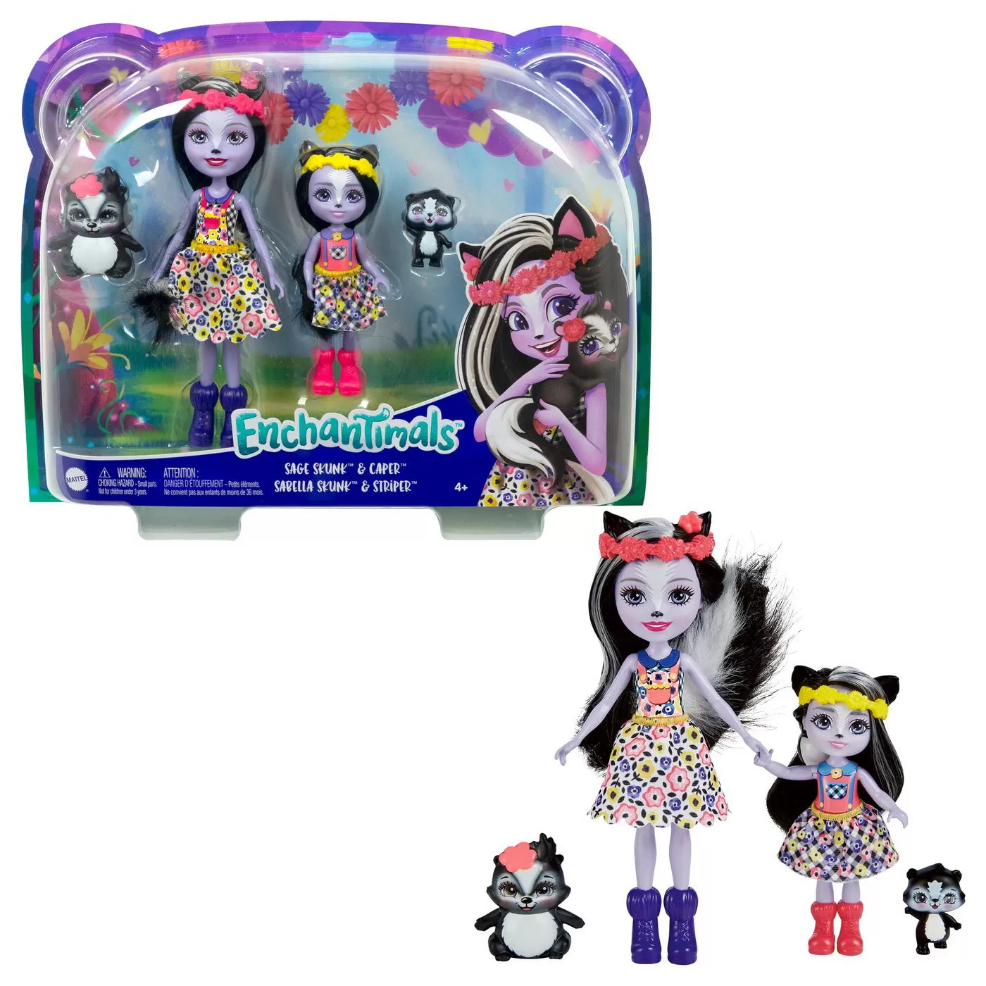 ENCHANTIMALS SET PAPUSI SURORI SI ANIMALUTELE LOR SAGE SKUNK SI CAPER SI SABELLA SKUNK SI STRIPER, ENCHANTIMALS - SET
