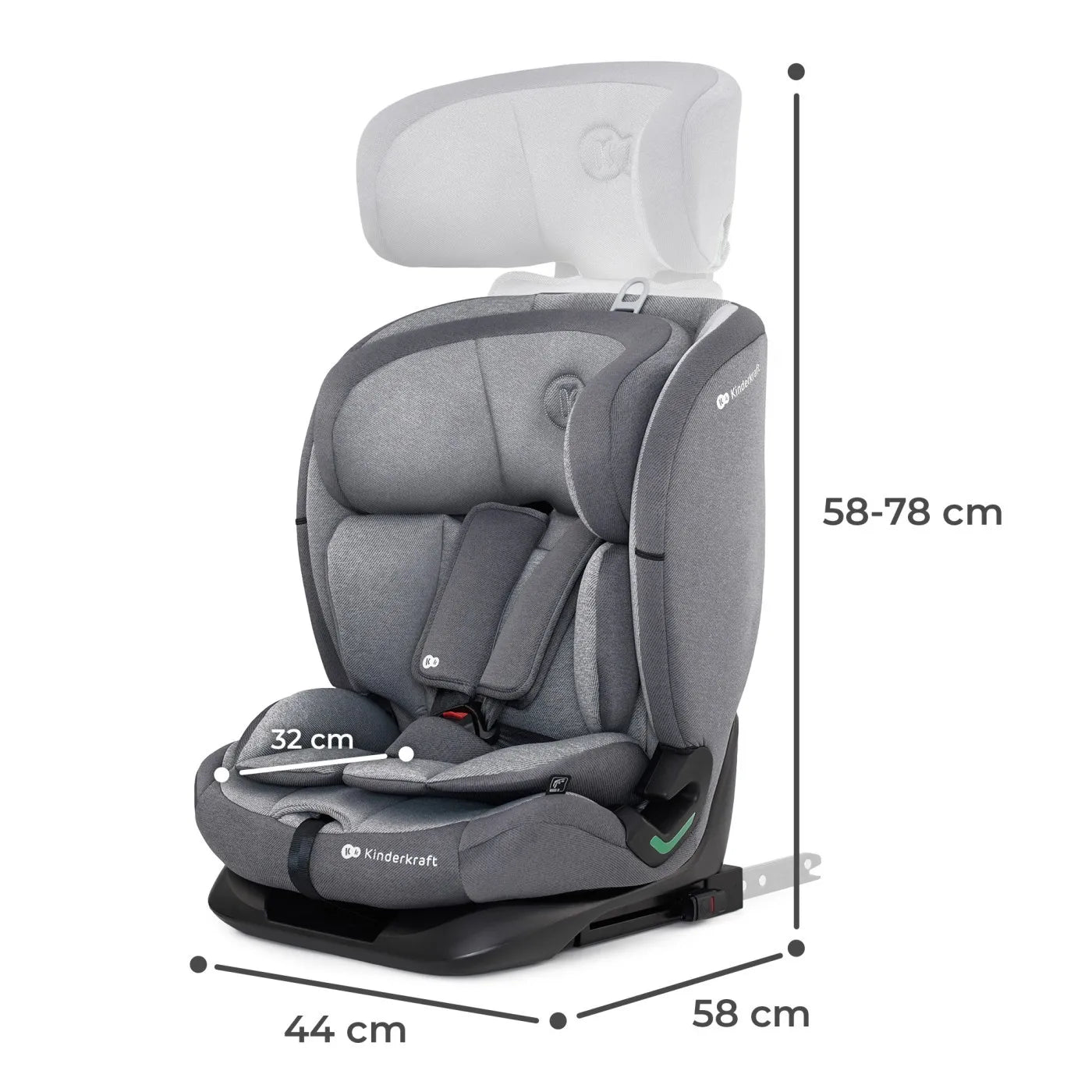 SCAUN AUTO I-SIZE, 76-150 CM, KINDERKRAFT ONETO 3, ISOFIX, COOL GREY, KINDERKRAFT