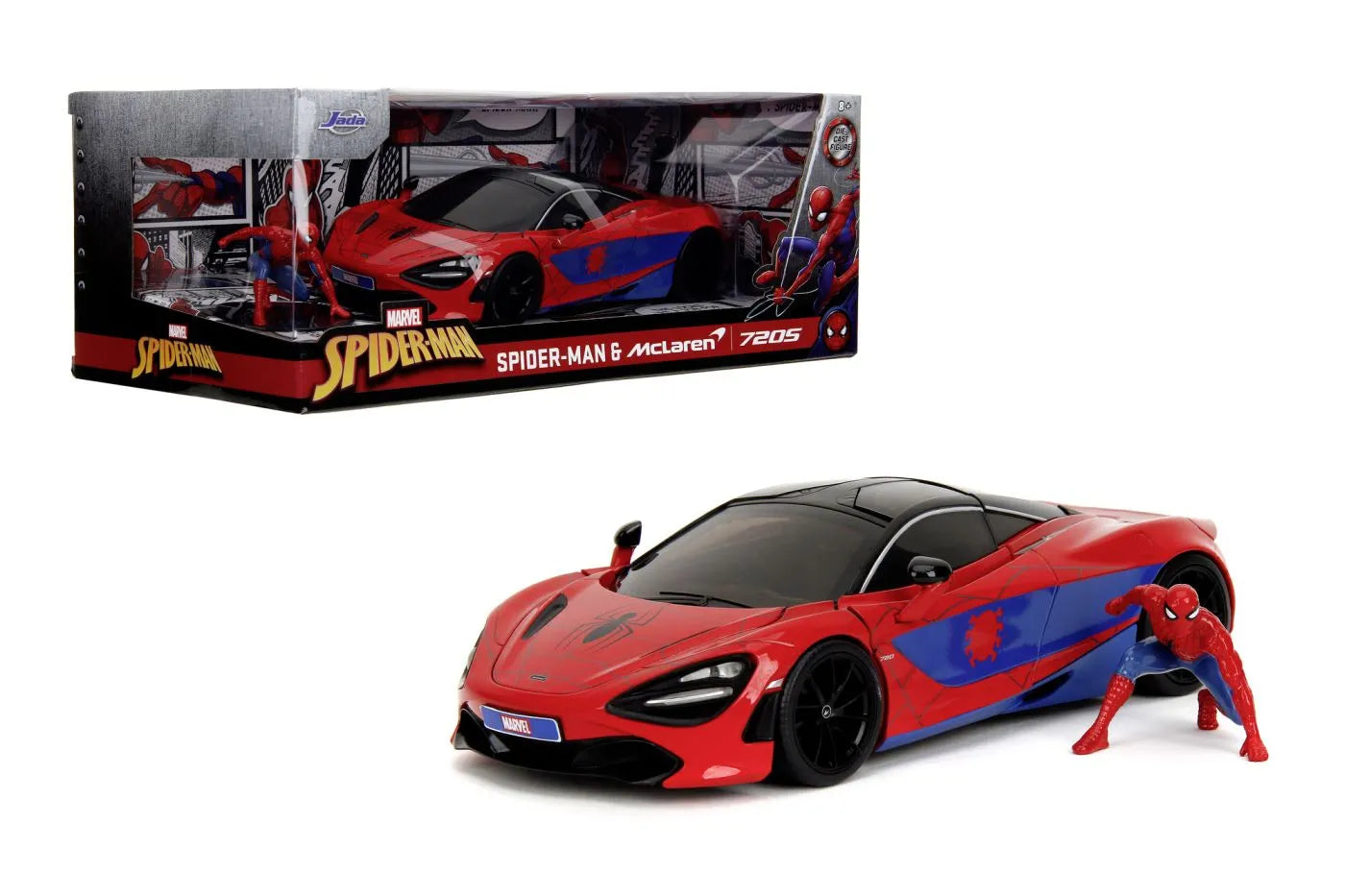 JADA MARVEL SET FIGURINA SPIDER MAN SI MASINUTA METALICA MCLAREN 720S SCARA 1 LA 24, JADATOYS