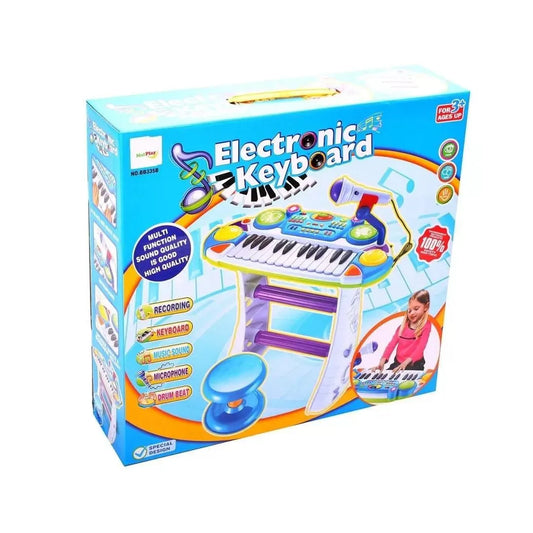 INSTRUMENT MUZICAL PIANINA ELECTRONICA MALPLAY CU SCAUN SI MICROFON 45 CM INALTIME ALBASTRU, AS