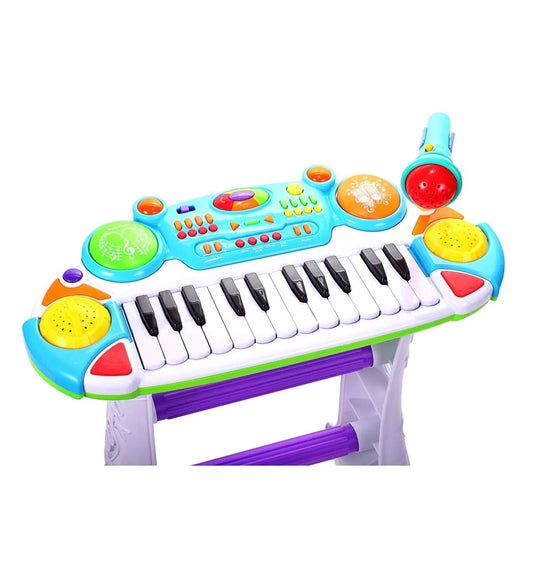 INSTRUMENT MUZICAL PIANINA ELECTRONICA MALPLAY CU SCAUN SI MICROFON 45 CM INALTIME ALBASTRU, AS
